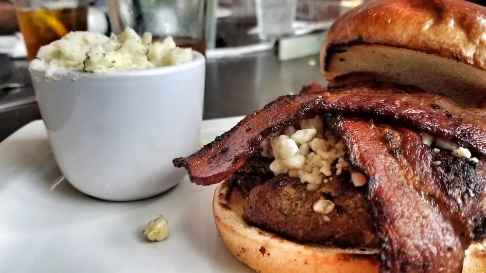 Black and Bleu Burger Garlic Mashed Potatoes and Gravy